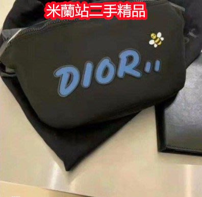 《米蘭站》Dior Homme x Kaws 黃蜜蜂 藍字 黑色 腰包 1KWPO100YLE