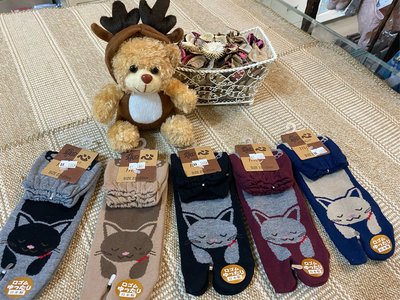 美家園日本生活館 日本製 兔貓棉毛 短襪足袋保暖襪兩指襪