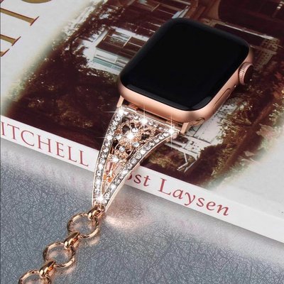 gaming微小配件-新款 Apple Watch 6 錶帶 鑲鑽花型手鐲 女士金屬手鏈 蘋果手錶SE/5/4/3通用 40mm 44mm-gm