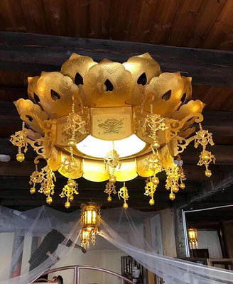 眾信優品 廟宇傘蓋寶蓋寶傘1米LED燈古典裝飾純鋁工藝定制FX2161