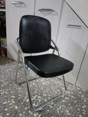 電鍍白 黑皮合椅 皮製軟墊折疊椅9.9成新
