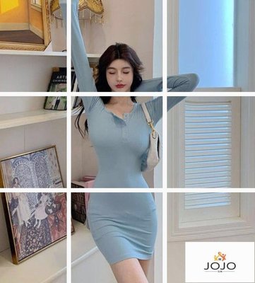 【熱賣精選】設計感小眾心機裙子輕熟風收腰顯瘦氣質日系連衣裙8065淺藍裙