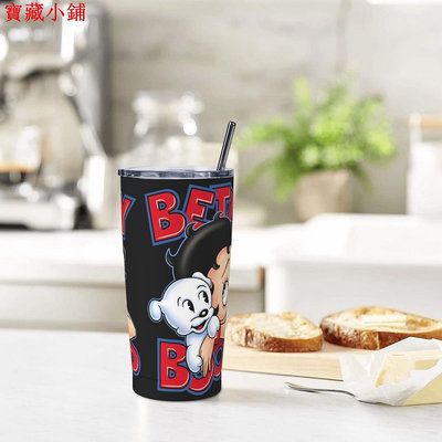 Betty Boop 保溫杯帶蓋和吸管冰咖啡杯可重複使用不銹鋼水瓶旅行杯情人節禮物