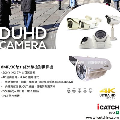 高雄 可取 SONY 800萬 4K icatch 監控 DUHD紅外線監視器 攝影機 監視器 晶片 台灣製