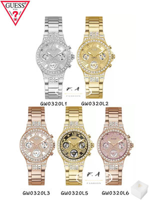 GUESS Moonligh 多功能女生手錶 鑲水鑽鏤空錶盤 不鏽鋼鑲水晶錶帶 石英女生手錶 GW0320L1 GW0320L2 GW0320L3