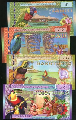【套鈔】South Pacific State (南太平洋群島塑膠鈔),4枚一套 $5-$50 2016 品相全新UNC
