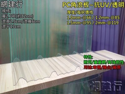 網建行 ㊣PC 抗UV角浪板 厚度1.5mm 每尺95元 另有2mm~ 鐵皮屋頂 陽台 遮雨棚 另有纖維板 浪板 遮陽板