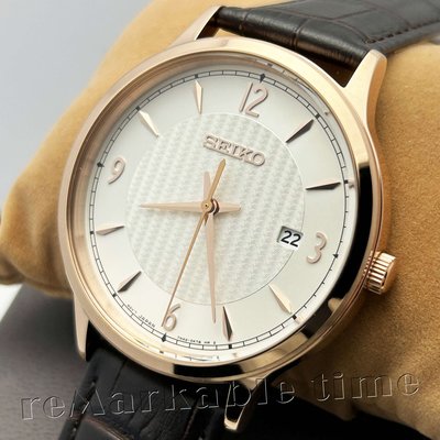 【SEIKO】經典紳士時尚男錶款白面玫瑰金框SGEH88/SGEH88P1