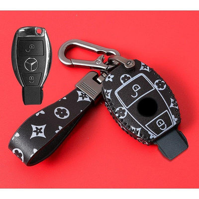 全館免運 商務頂層皮革汽車鑰匙套保護汽車鑰匙扣適用於奔馳 e200LW203 W210 W211 W204 C E S