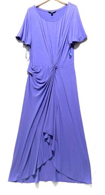 Ralph Lauren 藍紫扭結抓皺開衩長洋裝 垂墜飄逸連身裙