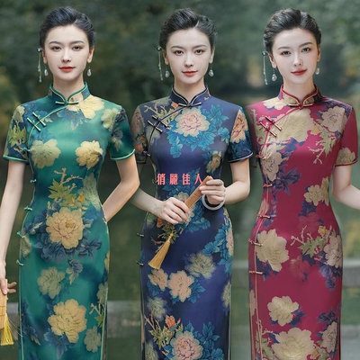 旗袍2024年新款夏季短袖老上海風改良復古大尺碼日常氣質媽媽旗袍裙