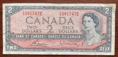 #紙幣 加拿大1954年2元紙幣。