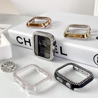 一體式玻璃鑲鑽保護殼 apple watch s9保護殼 錶帶 8 7 6 5 4 SE 蘋果手錶保護殼 蘋果錶殼