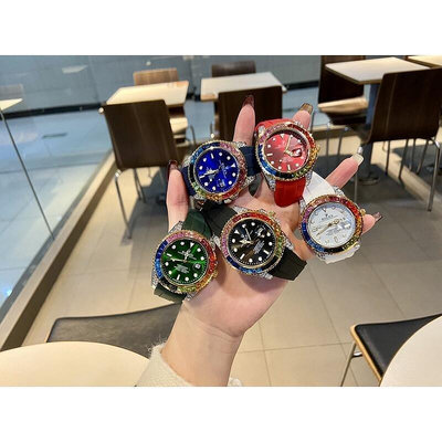 直購#Rolex-勞力士 遊艇名仕系列男士手錶 石英錶 三目計時 橡膠錶帶 男士腕錶 糖果彩虹手錶 女士腕錶 男女
