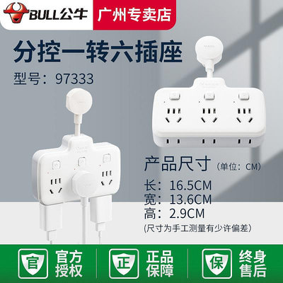 公牛一轉六多孔家用電源插頭插座多功能快充插線板插排拖線97333~沁沁百貨