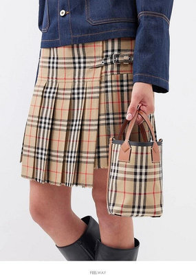 【折扣預購】24春夏正品BURBERRY Mini London tote bag迷你款米色格紋肩背小提包8070461