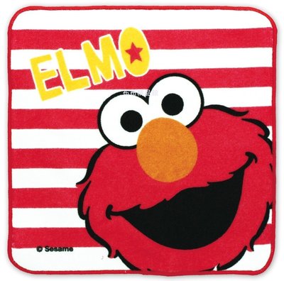 布布精品館，日本製 美國 芝麻街 艾莫 Elmo 小毛巾 棉布 吸水 快乾 手帕 方巾