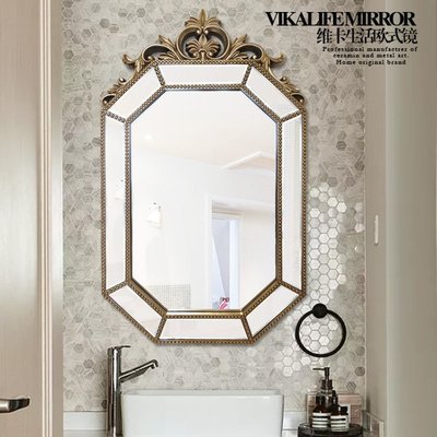 美式歐式復古藝術衛浴浴室鏡掛鏡玻璃拼鏡子衛生間壁爐墻面裝飾鏡-雙喜生活館