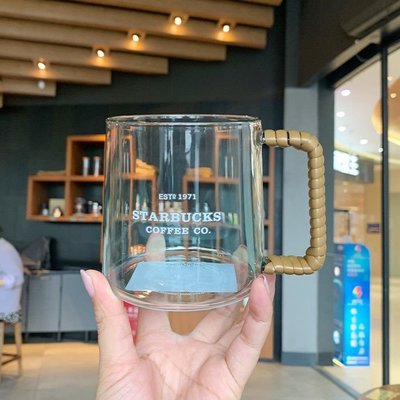 星巴克杯子韓國夏季限定藤編手柄漸變色玻璃杯藤條把手大容量水杯,特價