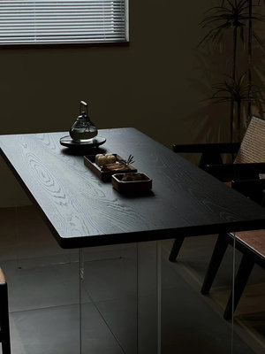 專場:輕奢亞克力懸浮餐桌長方形實木黑色辦公桌家用書桌客廳茶桌椅組合 無鑒賞期 自行安裝
