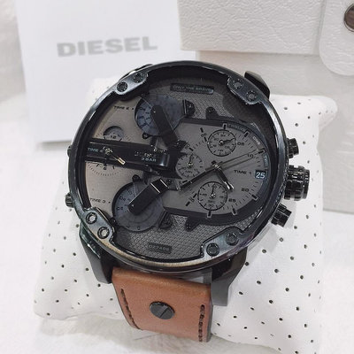 Diesel Mr.Daddy 2.0 灰色錶盤 淺棕色皮革錶帶 石英 三眼計時 男士手錶 DZ7406
