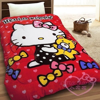 ♥小花凱蒂日本精品♥hello kitty凱蒂貓坐姿小熊小熊寶貝系列紅色款法蘭絨保暖毯暖暖暖被毯子毛毯