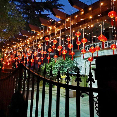 紅燈籠窗簾冰條燈彩燈串燈春節過年家用新年節日庭院戶-琳瑯百貨