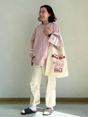 [ 憨虎試衣間 ] 全新，日單，COEN，男女可穿!(粉色)袖口白條紋七分袖T，100%美國綿