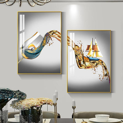 現代簡約酒杯餐廳裝飾畫  飯廳餐桌歺廳墻面掛畫輕奢餐邊兩聯壁畫半米潮殼直購