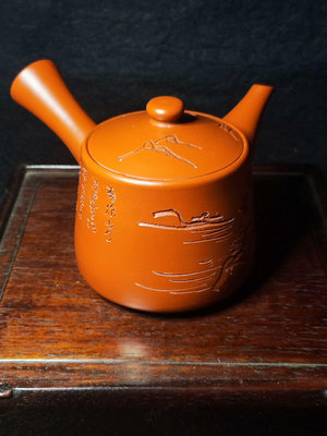 日本舶來品，朱泥側把壺橫手急須茶注茶道具，伊藤泰月作品，勢山