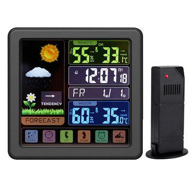 多功能觸屏鍵無線氣象鐘創意彩屏室內外溫濕度計背光天氣鐘預報鐘