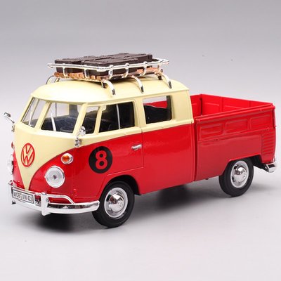現貨汽車模型機車模型MotorMax1：24德國大眾T1敞篷旅行皮卡餐飲車消防車面包模型擺福斯