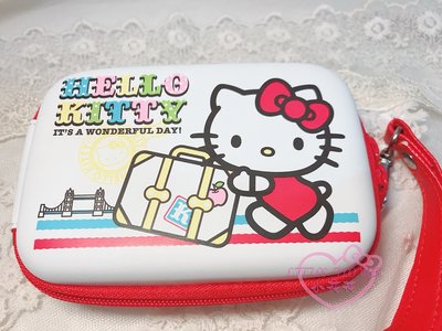 ♥小花花日本精品♥Hello Kitty凱蒂貓提箱子走路圖案相機包 收納包 萬用包附手提 67820504