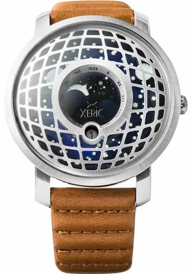 美國正品XERIC Trappist-1 Moonphase  男款真皮腕錶---現貨 銀藍色