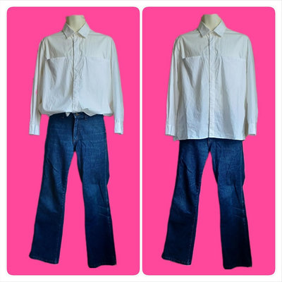 【叵帥】【Bjs啵古着】1990年代Jigsaw Menswear London雙口袋白色素面長袖襯衫-L（25110766）