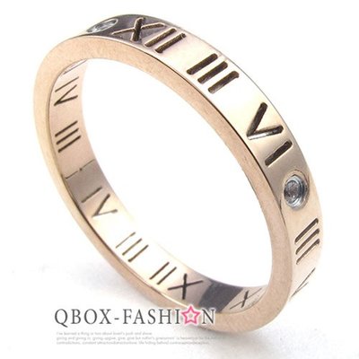 《 QBOX 》FASHION 飾品【R10025003】精緻個性玫瑰金色羅馬數字鈦鋼戒指/戒環