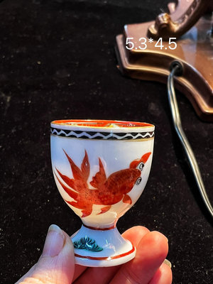 古董瓷器手繪描金金魚酒杯 茶杯 僅此一件 ，直接拍