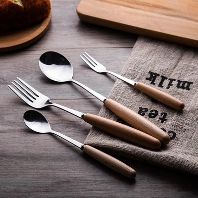 木柄湯匙 木湯匙 櫸木 不鏽鋼餐具 餐具 木質不鏽鋼餐具 木質餐具 叉子 湯匙 餐具 不鏽鋼餐具 點心叉
