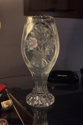 中大型 老物 水晶玻璃 花瓶 玻璃雕花 切割 花器crystal glass vase   flower vessel