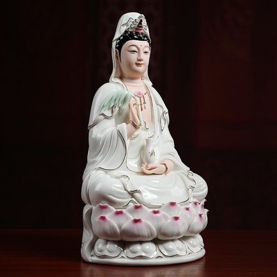 現貨熱銷-七珍陶瓷南海觀音菩薩佛像家里供奉客廳家用神像觀世音菩薩像擺件佛像