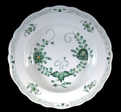 *JAZZ 棧 * 德國Meissen 麥森手繪綠印度系列湯盤直徑24公分,高約5公分色印度花餐盤