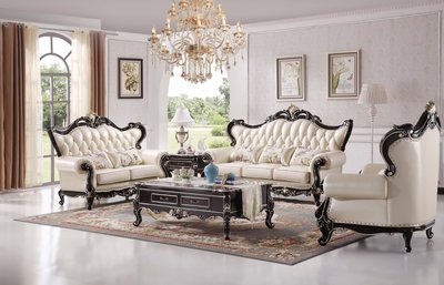 【大熊傢俱】A82 玫瑰系列 歐式皮沙發 多件沙發組 美式皮沙發 歐式沙發 布沙發 絨布沙發 休閒沙發 雕花