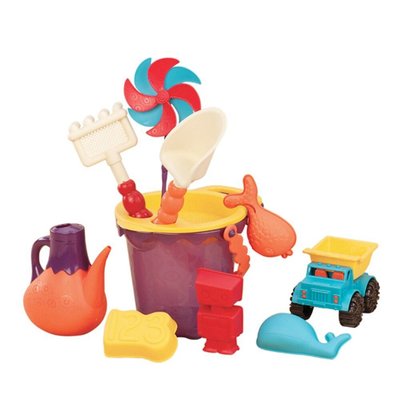 美國 B.Toys 感統玩具 光腳丫沙灘包 BX1307Z (芒果色) 玩沙工具 11件組【小瓶子的雜貨小舖】