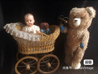 古董嬰兒車 法國古董藤編嬰兒車 濃湯娃娃嬰兒車 古董熊