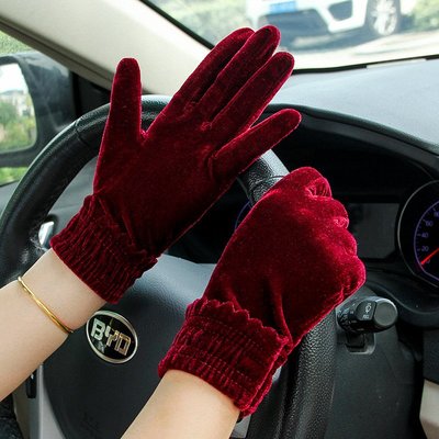 保暖 手套 女士手套冬季針織金絲絨彈力保暖成人五指保暖手套