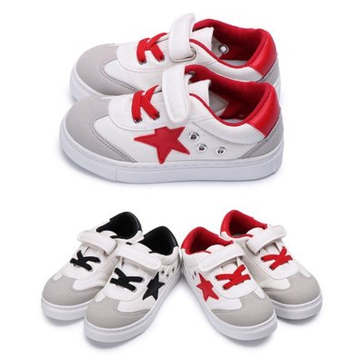 【My style】富發牌33CQ59經典兩色星星兒童休閒鞋（白/黑、白/紅）16-22號-滿800免運