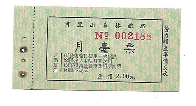 雅雅拍賣-早期阿里山鐵路月台票一張(品項如圖)(托售)