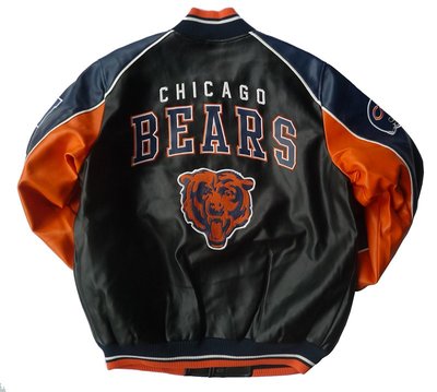 Cover Taiwan 官方直營 NFL 芝加哥熊隊 皮衣 皮外套 刺繡 棒球外套 嘻哈 寬鬆 黑色 大尺碼 (預購)