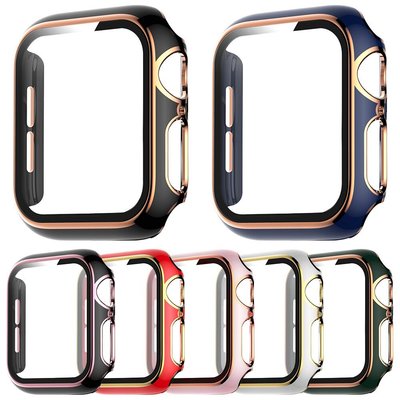 適用於 Apple Watch Series 6 SE 5 4 3 2 的 Pc 硬保險槓 + 玻璃膜屏幕保護膜盒 Iw
