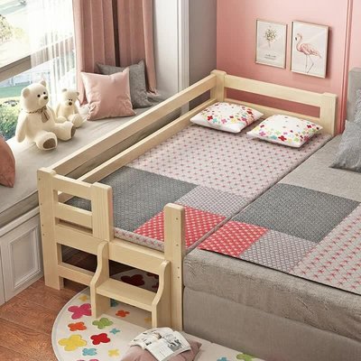 ��客製化✅實木兒童床男孩單人床小床拼接神器嬰兒床拼接大床加寬床邊帶護欄